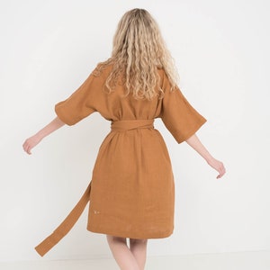 Midi length linen dress ATHENE / Waist tie dress / Summer dress / Elegant linen dress / Loose fit linen dress image 1