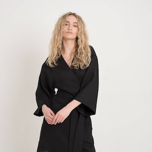 Linen wrap dress EVA / Black dress /  Kimono dress / Oversized linen dress / Maternity linen dress