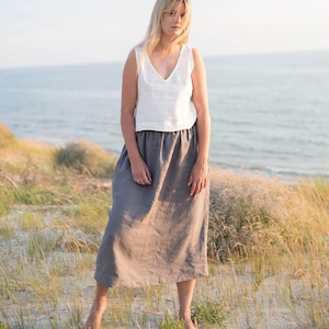 Midi linen skirt Abbie / Soft linen skirt / High waist linen skirt / Skirt with pockets / Basic linen skirt