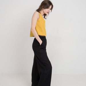 Wide linen pants Amy / Minimalist pants / Linen palazzo pants / Wide leg linen trousers woman / Black pants