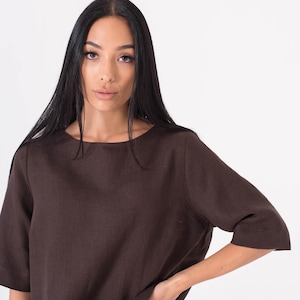 Relaxed fit linen top Vika / Basic linen top for women / Boxy linen top for women