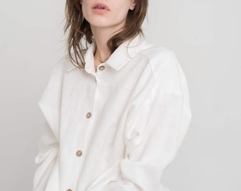 Chemise oversize en lin UPE / Chemise blanche pour femme / Chemise en lin à épaules tombantes / Chemise garde-robe capsule