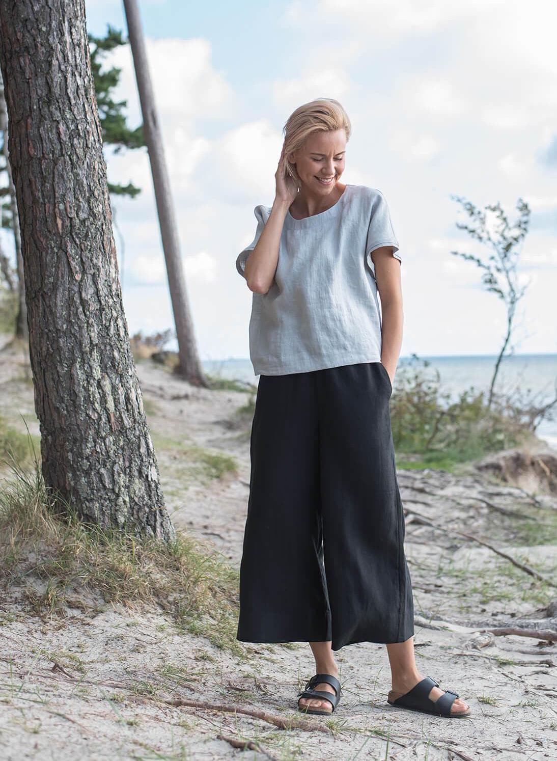 Ready To Ship - Wide Leg Linen Culottes Dakota/Linen Palazzo Pants Trousers Woman Summer