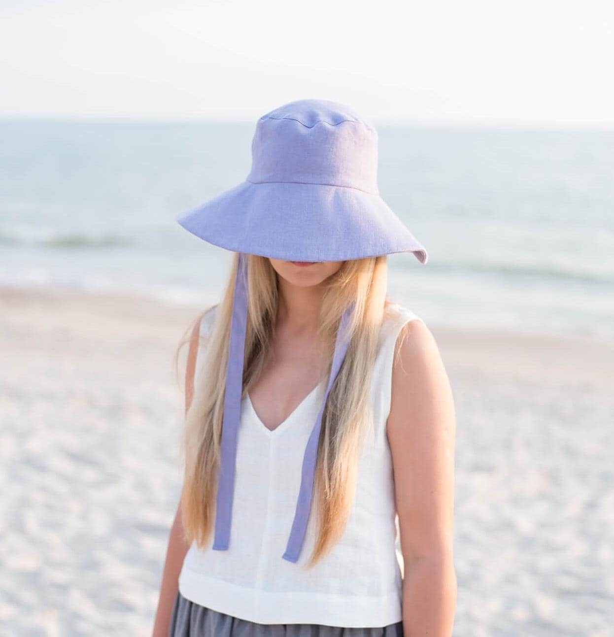 すぐに発送可能/リネンサンハット/ストラップ付きリネンハット/夏用