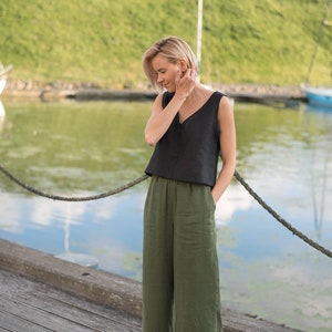 Wide linen pants Amy / Linen palazzo pants / Wide leg linen trousers woman / Linen summer pants zdjęcie 2