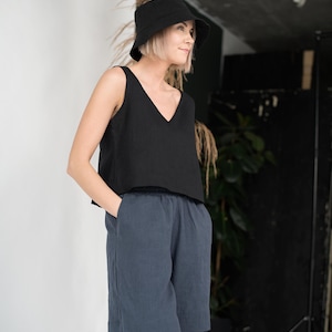 Linen top ANDY / Linen crop tank top / Basic linen top / Sleeveless top / Black linen blouse / 20 colors image 6