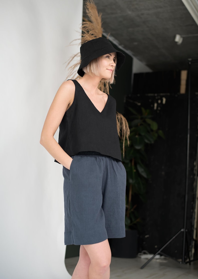 Linen top ANDY / Linen crop tank top / Basic linen top / Sleeveless top / Black linen blouse / 20 colors image 6