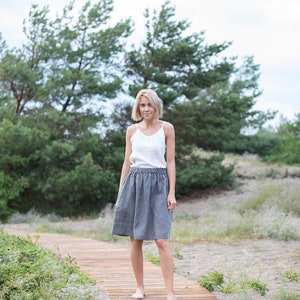 Midi linen skirt MAYA / Platinum gray linen skirt / High waist linen skirt / Skirt with pockets / Women's linen skirt / Summer skirt image 1