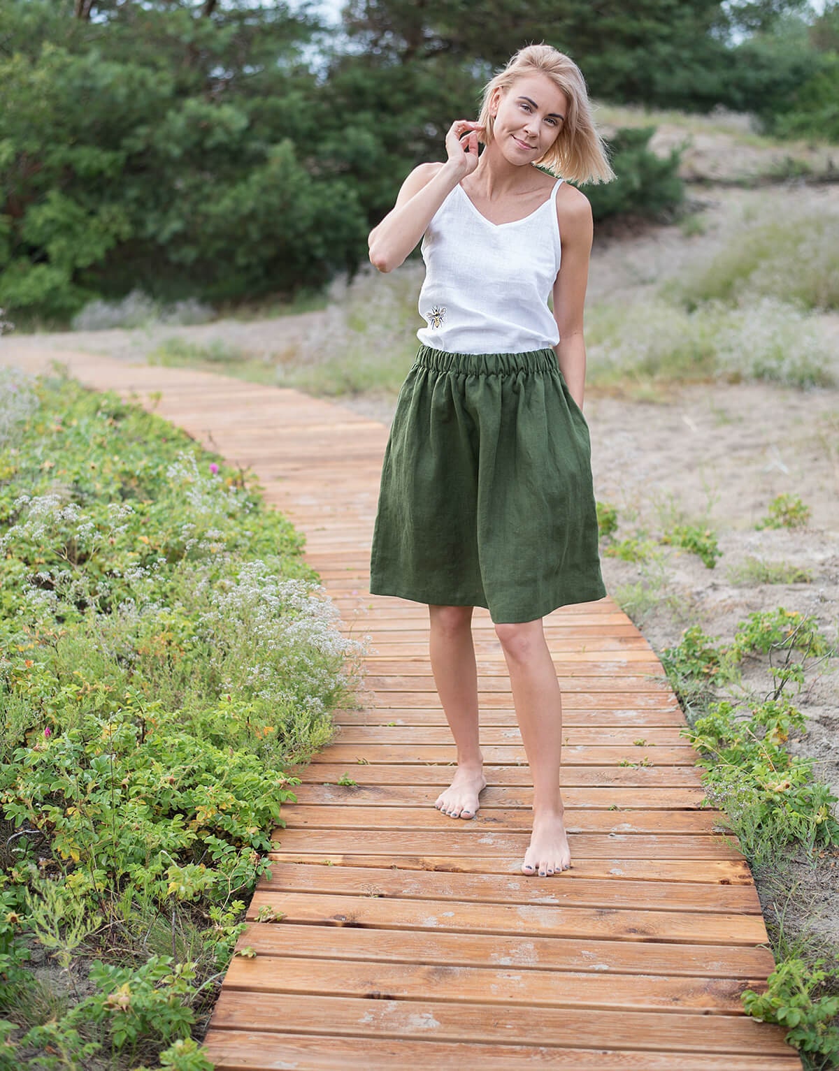Midi Linen Skirt MAYA / Forest Green Linen Skirt / High Waist