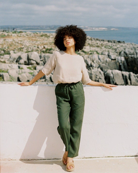 Linen pants AVA /  Slightly tapered linen trousers for women / Linen pajama pants