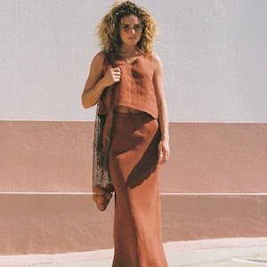 Ready To Ship / Maxi linen skirt CAMILA / Bias cut linen skirt / Linen boho skirt / Linen skirt long