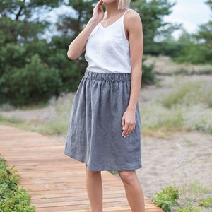 Midi linen skirt MAYA / Platinum gray linen skirt / High waist linen skirt / Skirt with pockets / Women's linen skirt / Summer skirt image 2