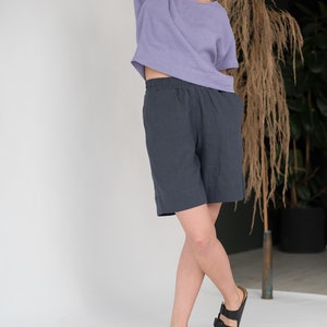 Minimal linen shorts KAJA / Dark grey linen shorts / Elegant linen shorts with pockets / Summer shorts / High waist shorts image 5