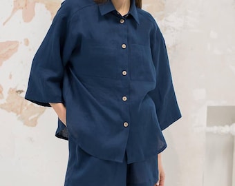 Ready to ship / High waisted linen shorts - UNA / Minimal summer shorts / Elastic waist shorts woman / Mini-length woman shorts