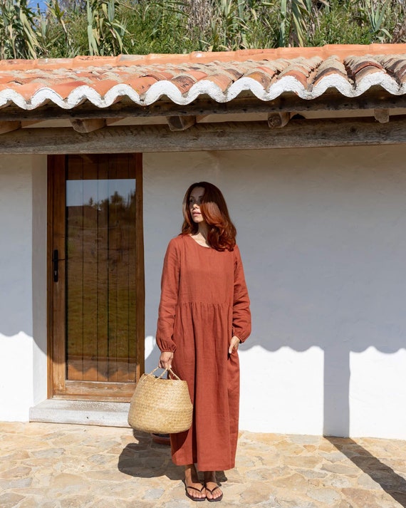 Long Sleeve Linen Dress ANNA / Loose Fit Linen Dress / Long Dress /  Maternity Dress / Fall Dress - Etsy Israel
