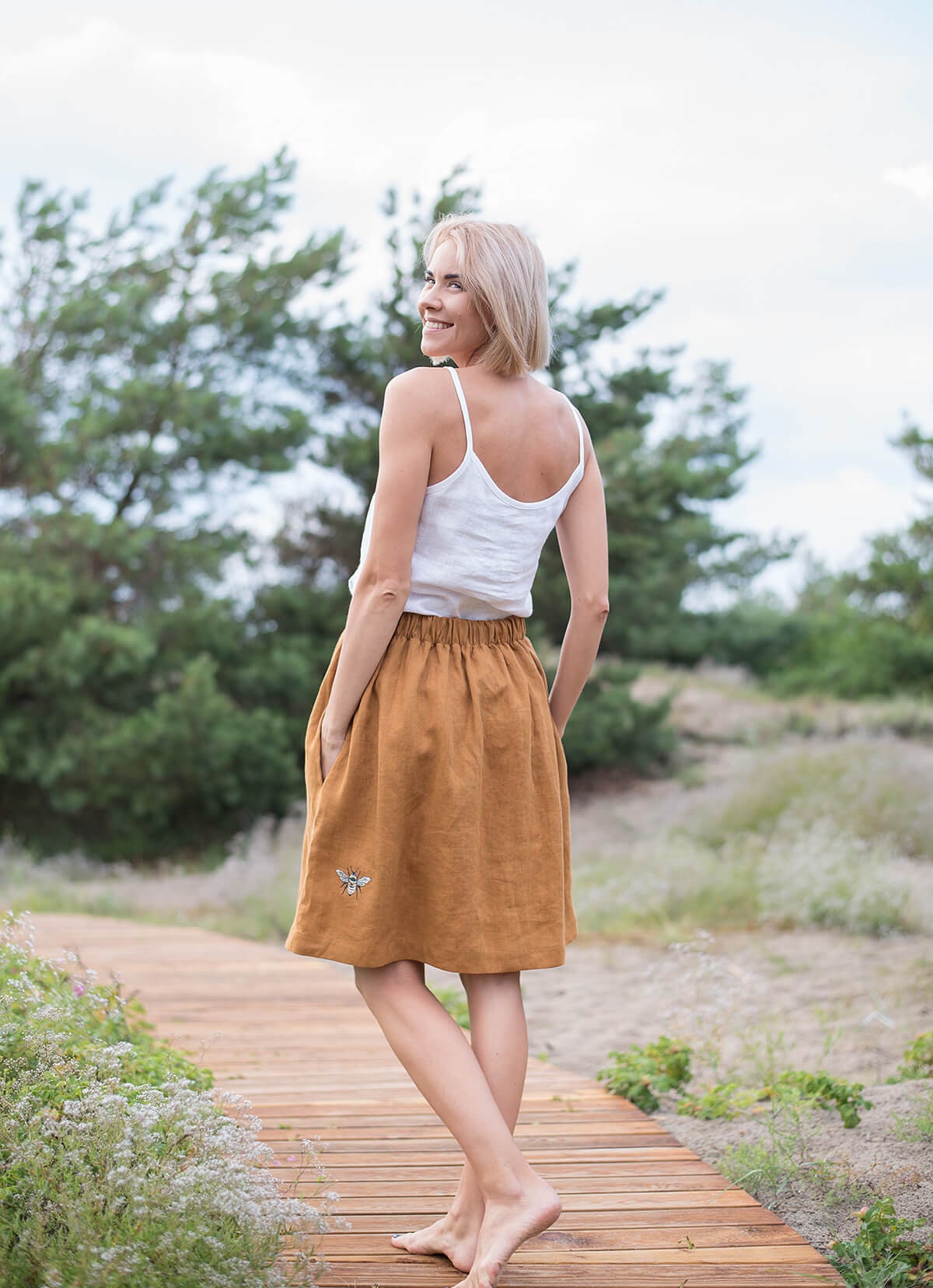 Midi Linen Skirt MAYA / Dusty Mustard Skirt Linen / High Waist - Etsy