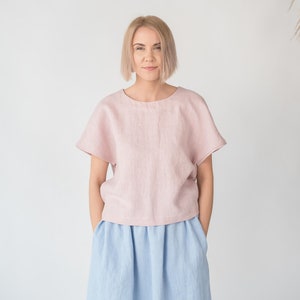 Midi linen skirt MAYA / Blue linen skirt / High waist linen skirt / Women's linen skirt with pocket / Summer skirt image 2