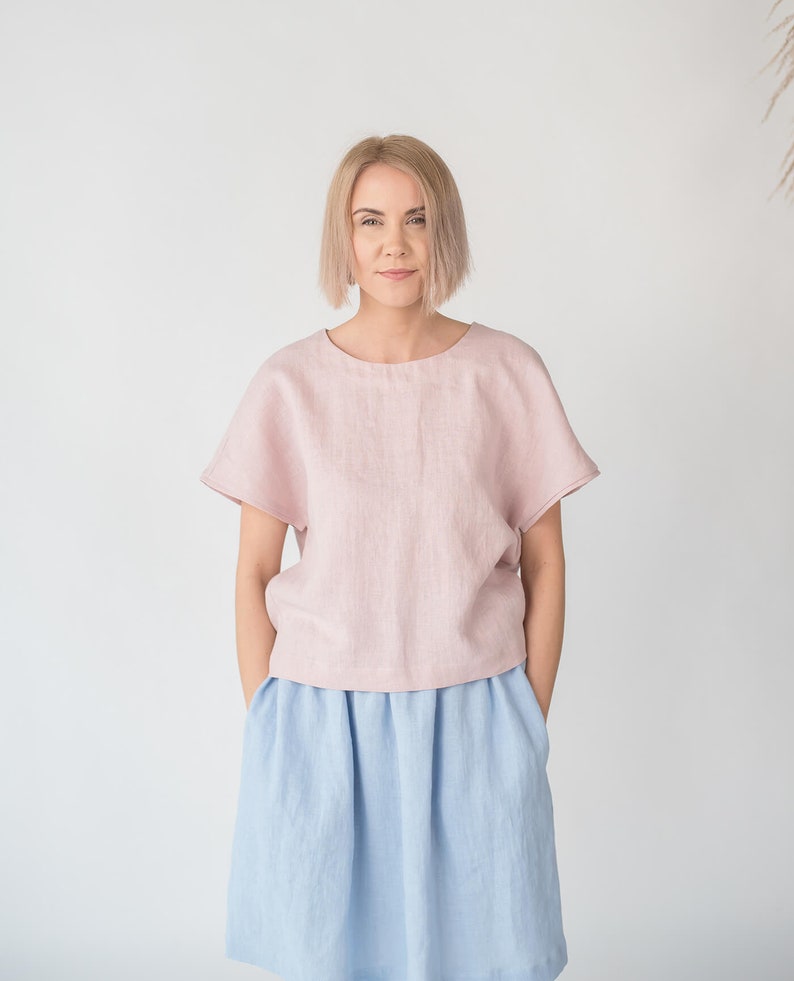 Midi linen skirt MAYA / Blue linen skirt / High waist linen skirt / Women's linen skirt with pocket / Summer skirt image 2