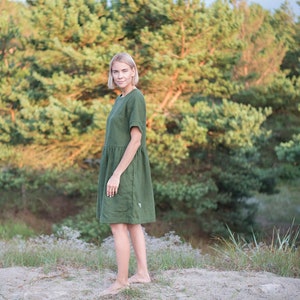 Linen dress MILA / Midi linen dress womens / Forest green linen dress / Summer linen dress / Soft linen dress women / Maternity dress image 5