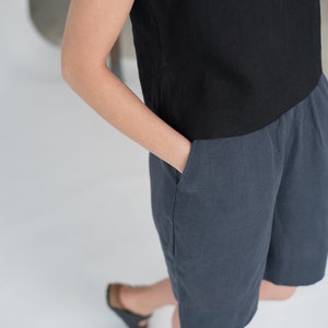 Minimal linen shorts KAJA / Dark grey linen shorts / Elegant linen shorts with pockets / Summer shorts / High waist shorts image 6