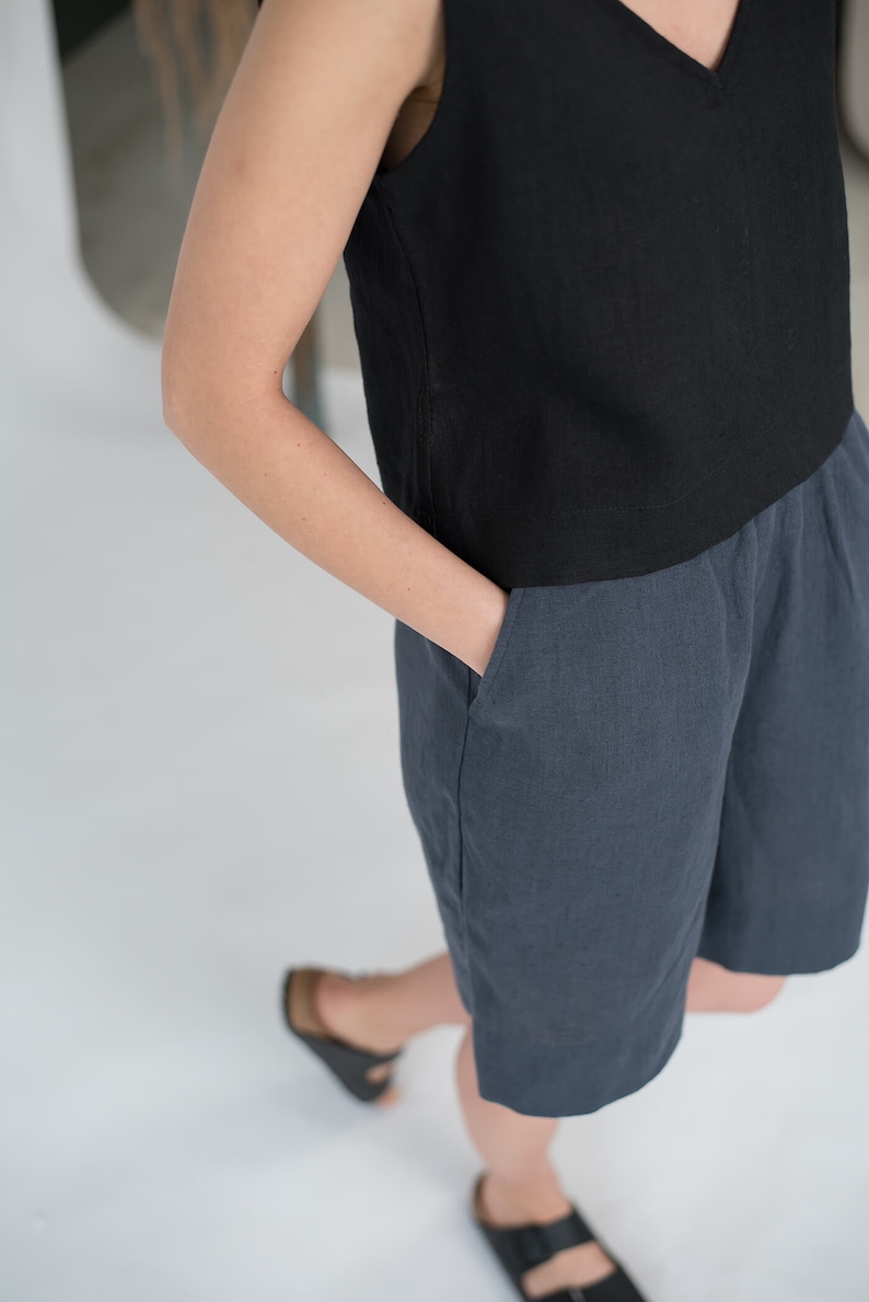 Minimal linen shorts KAJA / Dark grey linen shorts / Elegant linen shorts with pockets / Summer shorts / High waist shorts image 6