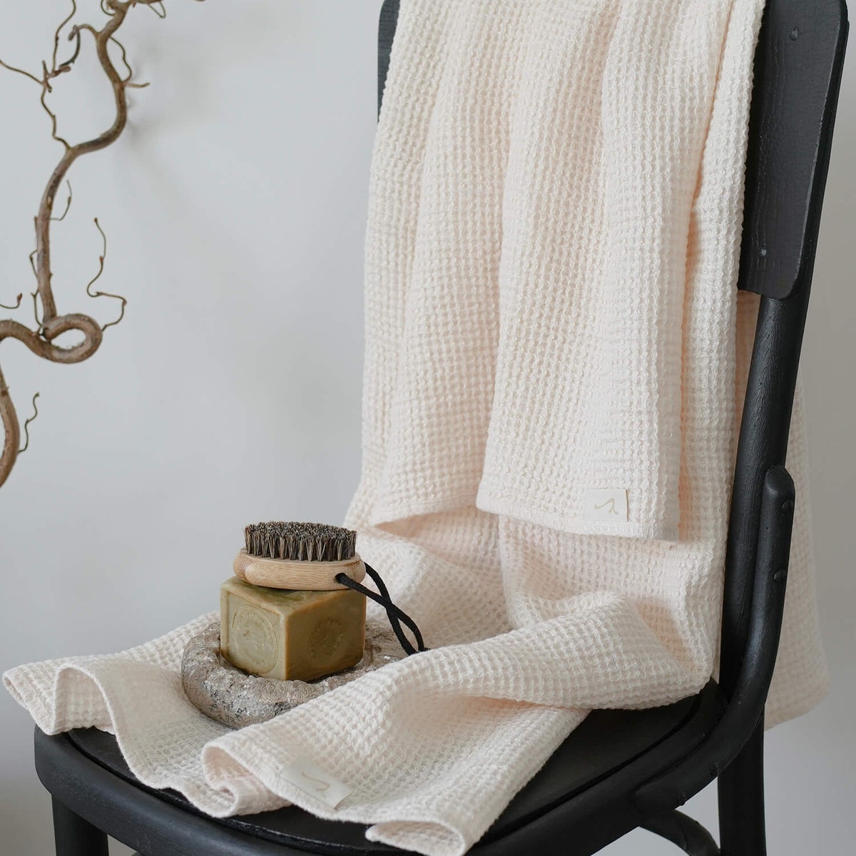Waffle Linen Bath Towels - Color: Pearl