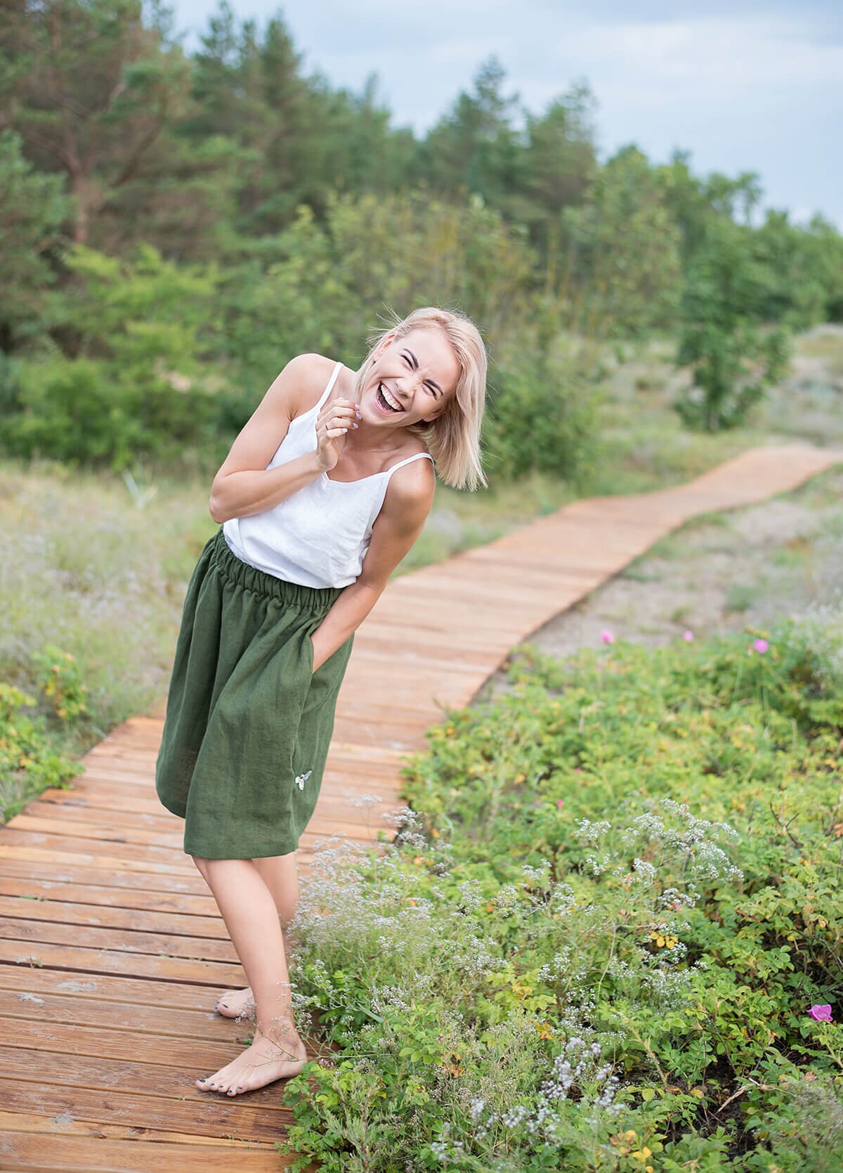 Midi Linen Skirt MAYA / Forest Green Linen Skirt / High Midi Linen Skirt MAYA / Forest Green Linen Skirt / High