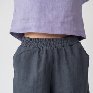Minimal linen shorts KAJA / Dark grey linen shorts / Elegant linen shorts with pockets / Summer shorts / High waist shorts image 3