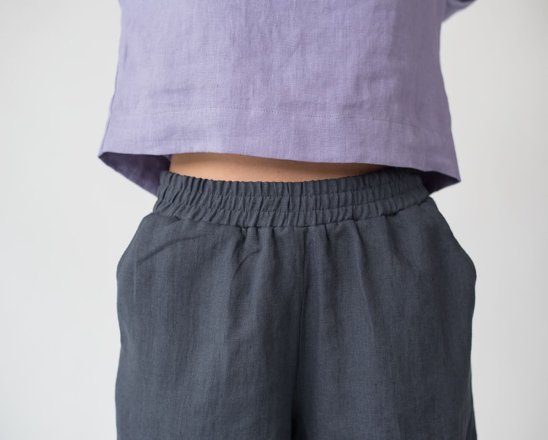 Minimal linen shorts KAJA / Dark grey linen shorts / Elegant linen shorts with pockets / Summer shorts / High waist shorts image 3