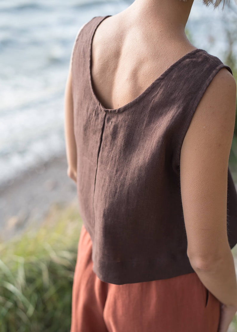 Linen top ANDY / Linen crop top / Basic linen top / Sleeveless top / Linen blouse for summer image 2