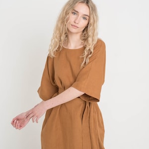 Midi length linen dress ATHENE / Waist tie dress / Summer dress / Elegant linen dress / Loose fit linen dress image 7