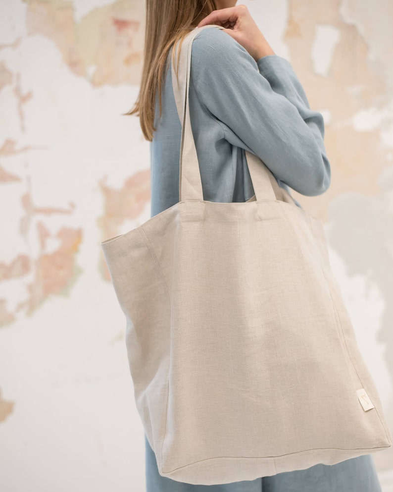 Soft linen tote bag / Linen beach bag / Linen shopping bag / Large linen tote bag image 4