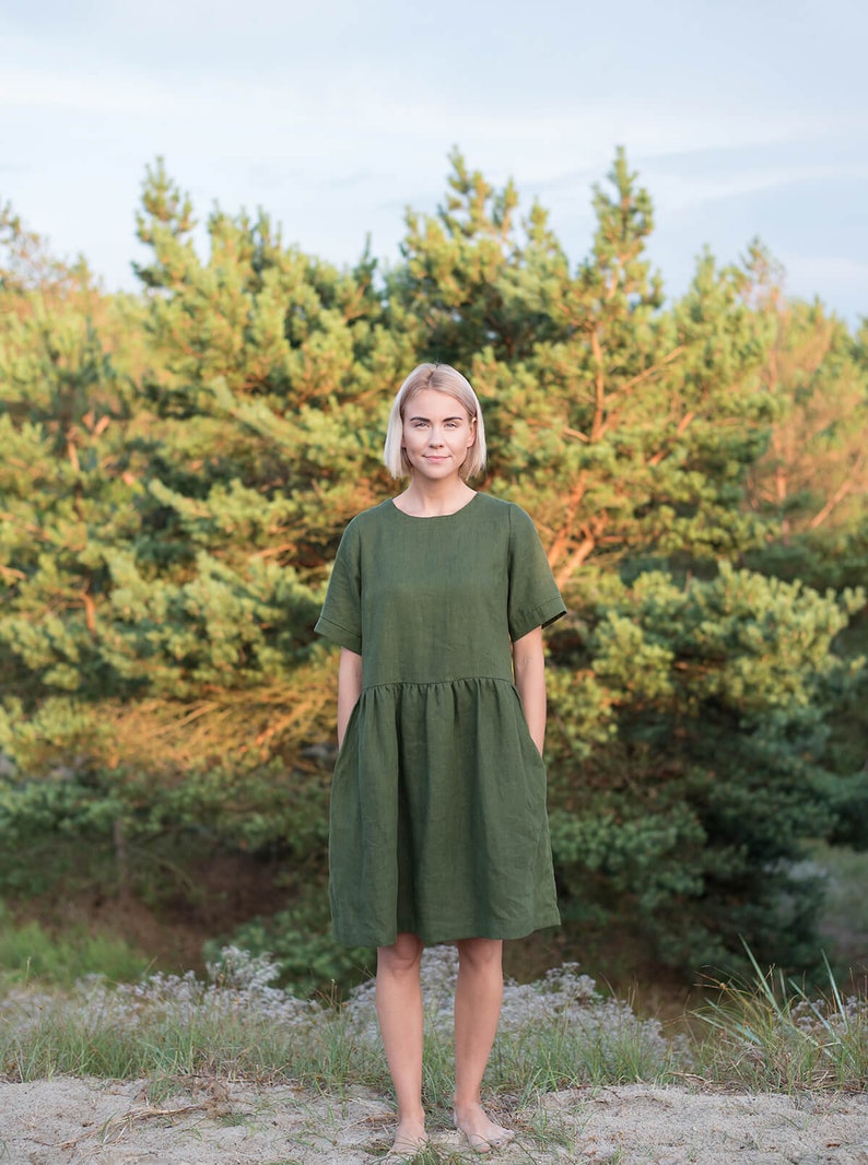 Linen Dress MILA / Midi Linen Dress Womens / Forest Green - Etsy Australia