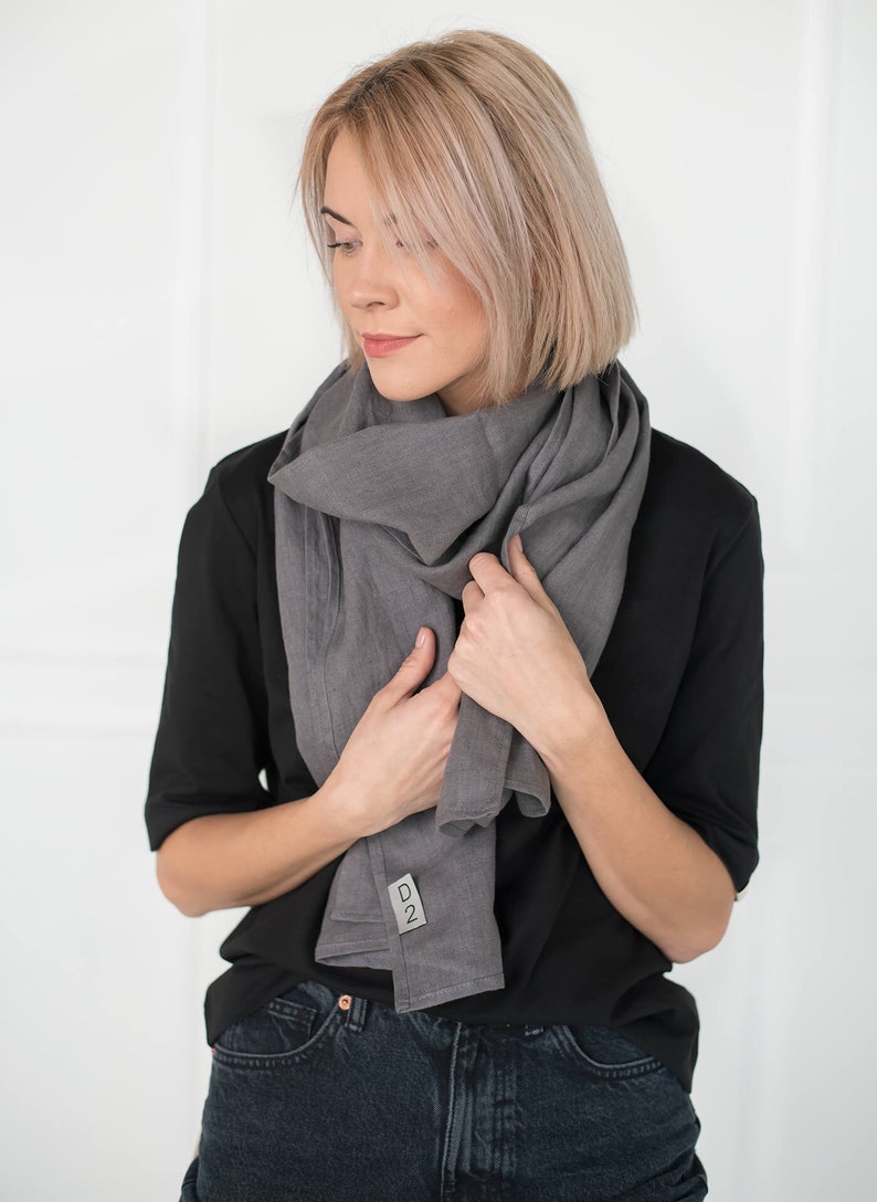Softened linen scarf / Gray linen scarf / Men scarf / Scarf for woman / Black scarf / wrap scarf image 4