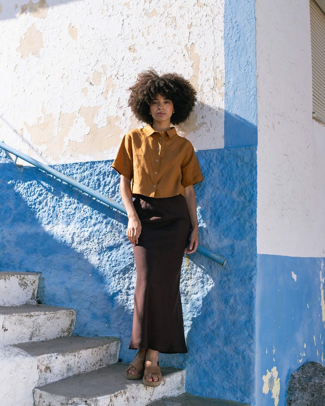 RILEY KHAKI BIAS LINEN SKIRT main image 1