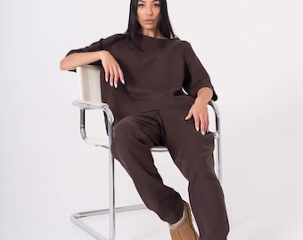 Linen pants for women AVA /  High waisted linen pants / Tapered linen pants / Linen trousers