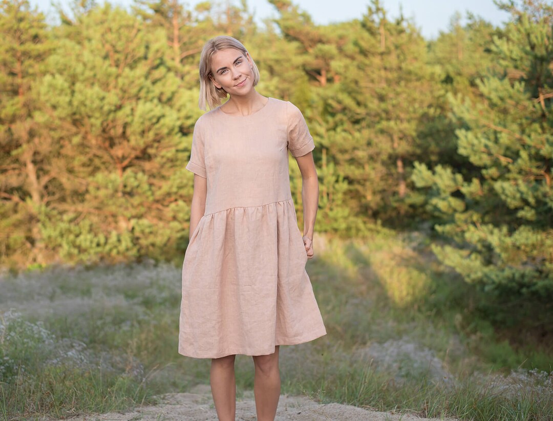 Linen Dress MILA / Loose Linen Soft Dress in Dusty Peach Color - Etsy