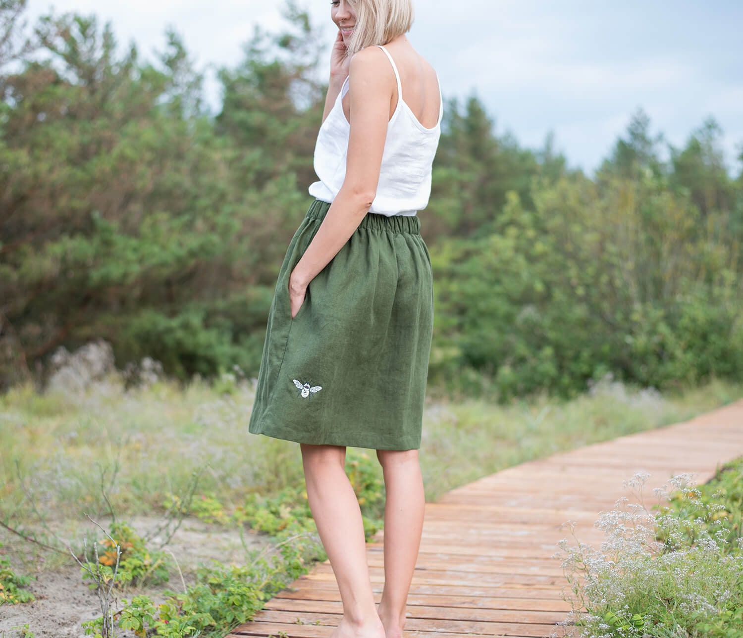 Midi Linen Skirt MAYA / Forest Green Linen Skirt / High Midi Linen Skirt MAYA / Forest Green Linen Skirt / High
