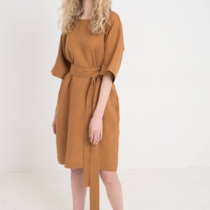 Midi length linen dress ATHENE / Waist tie dress / Summer dress / Elegant linen dress / Loose fit linen dress image 5