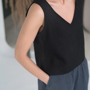 Linen top ANDY / Linen crop tank top / Basic linen top / Sleeveless top / Black linen blouse / 20 colors image 4