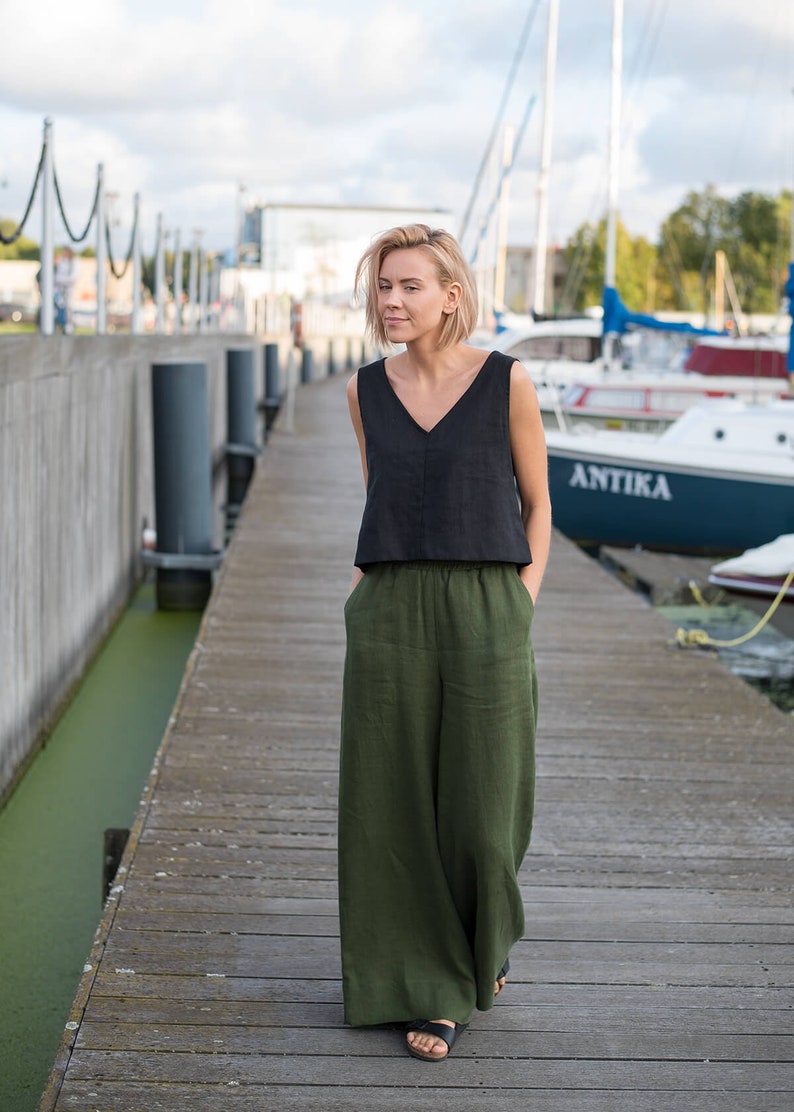 Wide linen pants Amy / Linen palazzo pants / Wide leg linen trousers woman / Linen summer pants zdjęcie 4