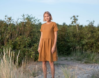 Prêt-à-partir/robe en lin MILA / Robe en lin cannelle / Robe en lin romantique / Robe en lin à porter au quotidien / Robe en lin lavé pour femme /