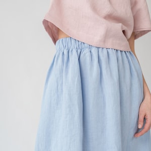Midi linen skirt MAYA / Blue linen skirt / High waist linen skirt / Women's linen skirt with pocket / Summer skirt image 3