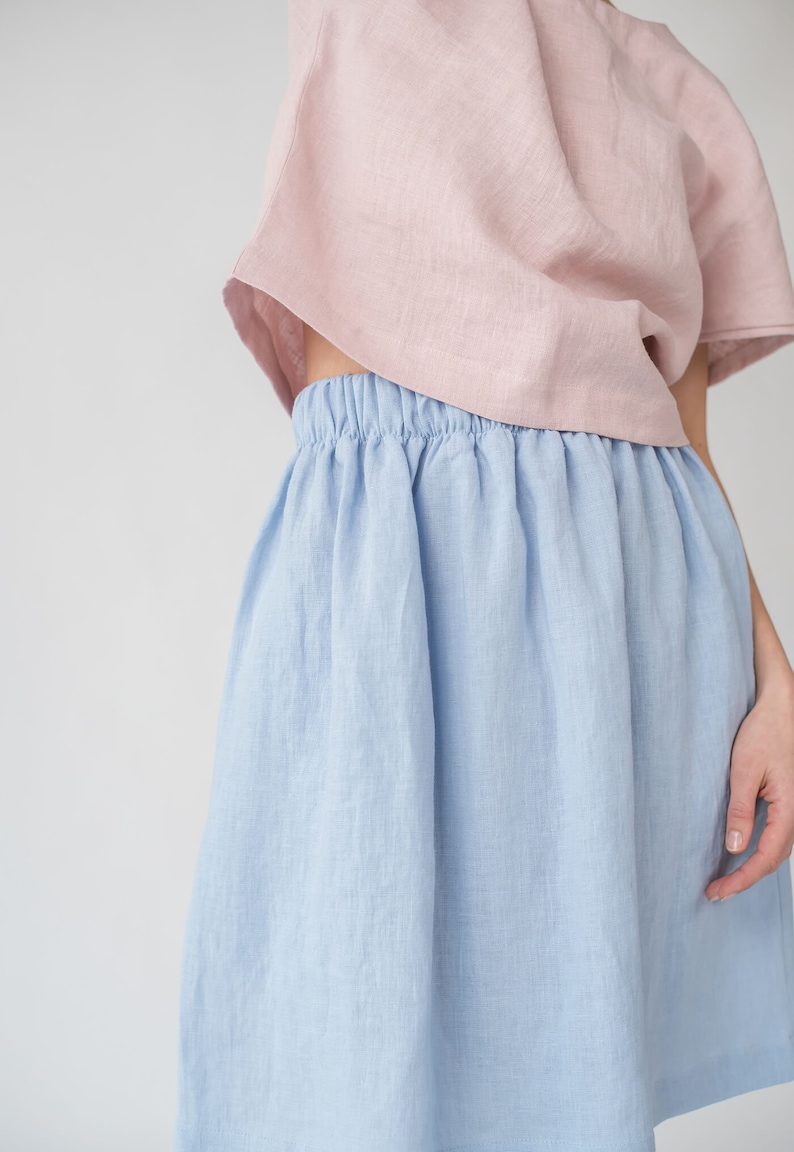 Midi linen skirt MAYA / Blue linen skirt / High waist linen skirt / Women's linen skirt with pocket / Summer skirt image 3