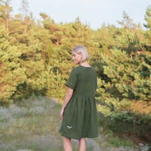 Linen dress MILA / Midi linen dress womens / Forest green linen dress / Summer linen dress / Soft linen dress women / Maternity dress image 4