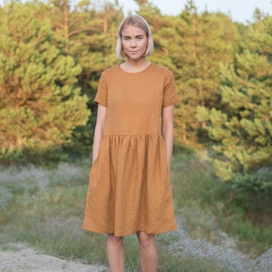 Linen dress MILA / Cinnamon linen dress / Romantic linen dress / Everyday wear linen dress / Washed linen dress for women / Handmade dress image 4