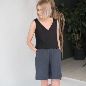 Linen top ANDY / Linen crop tank top / Basic linen top / Sleeveless top / Black linen blouse / 20 colors image 3