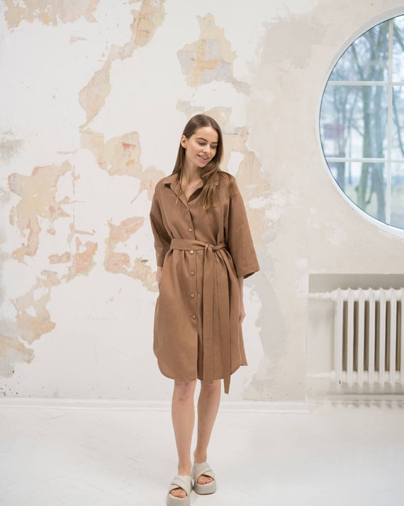 tan linen shirt dress Women's Linen Maxi Shirt Dress Flowy Casual Long Sleeve Bohemian Wedding  Guest Sun Dress Button Up, Brown, S at Amazon Women's Clothing store