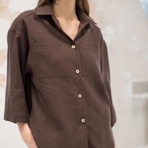 Ready to ship /Oversized Linen Shirt ISLA / Relaxed fit linen shirt / Linen summer shirt with short sleeves / Wide sleeves linen shirts