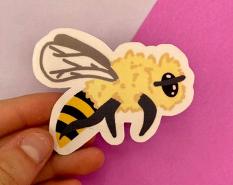 Bee sticker, waterproof, adorable fluffy bee insect vinyl sticker, save the bees, wildlife decor, outdoor garden stickers